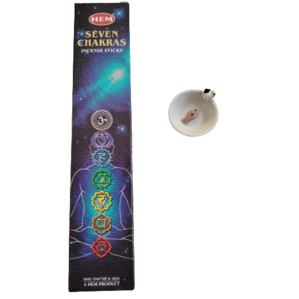 HEM Seven Chakras Incense Sticks &amp; Small Cat Incense Holder