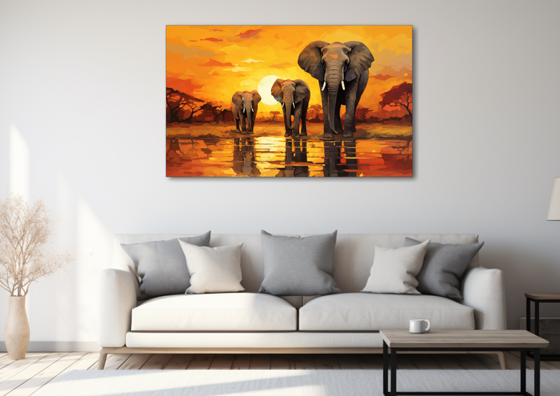 Canvas Wall Art - African Elephants Abstract - HD0152