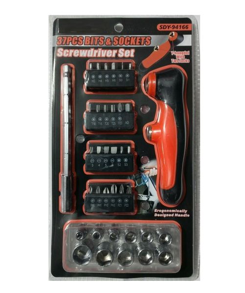 PROFESSIONAL TOOLS 1 Screwdriver &amp; 1 Extension 25 Bits 11 Socket 37 Set Kit
