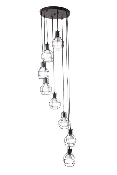 8 Light Long Metal Black Cage Pendant Lamp-MRUL