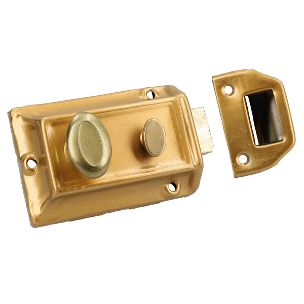 Brass Finish Front Door Lock Security Night Latch Rim Cylinder - Black