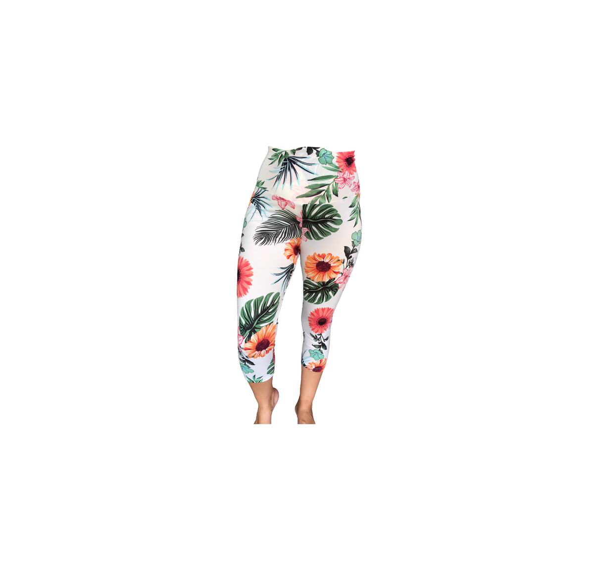 PLUS Size Maternity Tights/Leggings Capri White with Floral 6XL