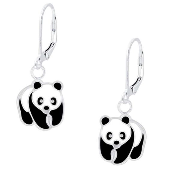 Cute Panda French Lever Enamel and Sterling silver Earrings