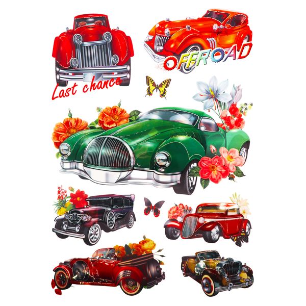 5D Wall Art Vintage Cars Sticker Sheet Option7