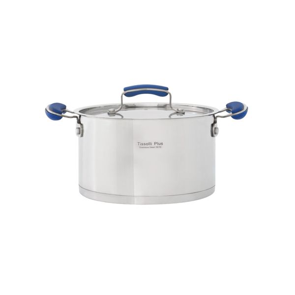 Tissolli Plus 18/10 SS With Blue Silicone Handles - 24Cm Casserole With Lid