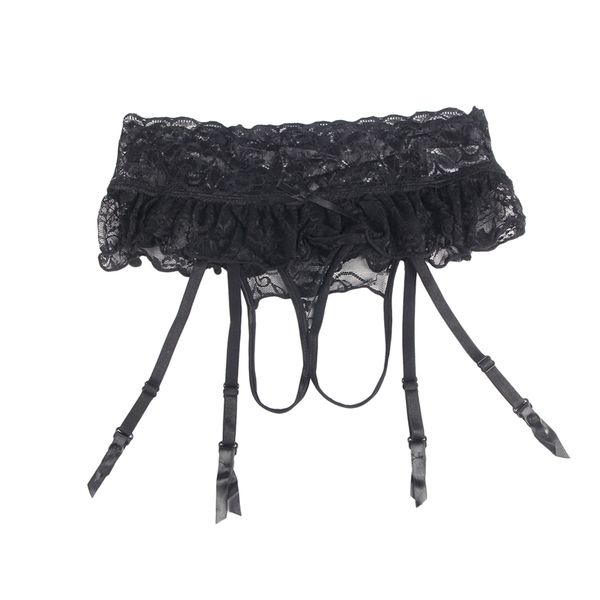 Women's Floral Lace Suspender Garter Belt Open Back Thong Set Plus Size