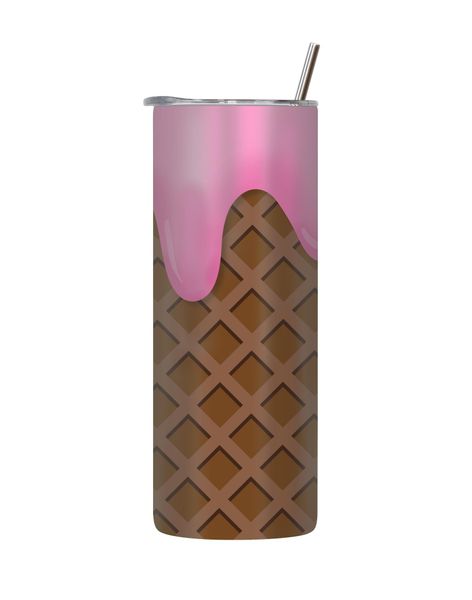 Pink 20 Oz Tumbler with Lid Straw Trendy Ice Cream Pattern Graphic Gift 218