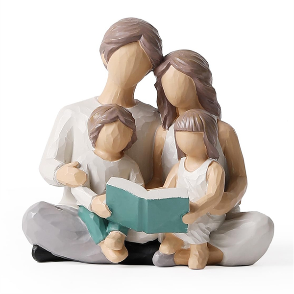 Family of 4 Reading Book Figurines, Home Decoration
