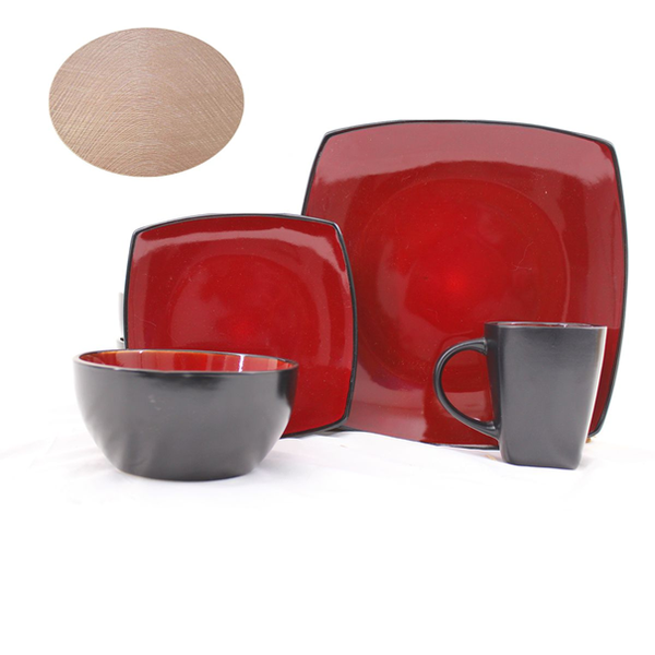 16 Piece Ceramic Dinnerware Set and 12 Piece Placemats