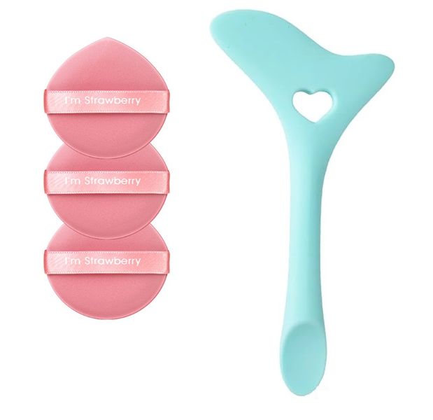 3 Pink Round Wet-Dry Makeup Puff Sponges &amp; 1 Makeup Applicator Tool