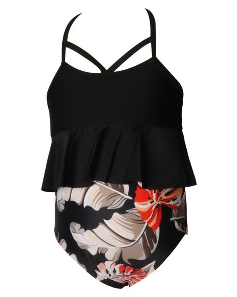Olive Tree - Girls Ruffled Flounce Bikini Swimsuit - Black