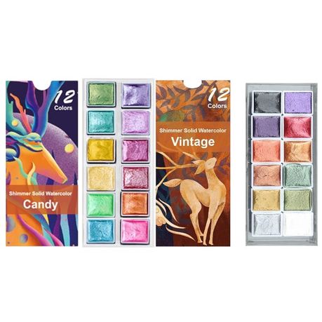 24-Color Metallic Solid Watercolor Paint Set Image