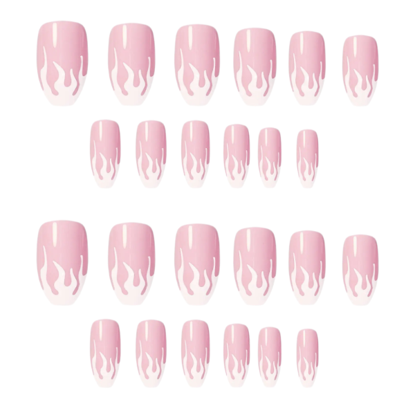 24pcs Flame Design Coffin-Shaped Press-On Nails - White/Nude