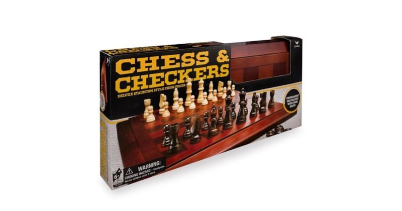 Classic Deluxe Wood Chess &amp; Checkers - Black &amp; Gold