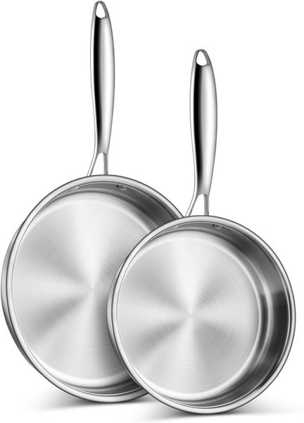 P&amp;P CHEF 8 &amp; 10 Inch 3-Ply Stainless Steel Frying Pan