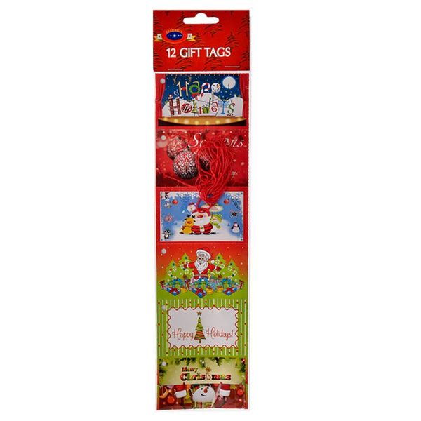 Gift Tags - Tie On Christmas Tags - Assorted Designs - 12 Piece - 8 Pack