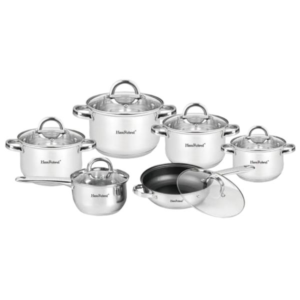 Pot Set Stainless Steel With Glass Lids - 12 Piece