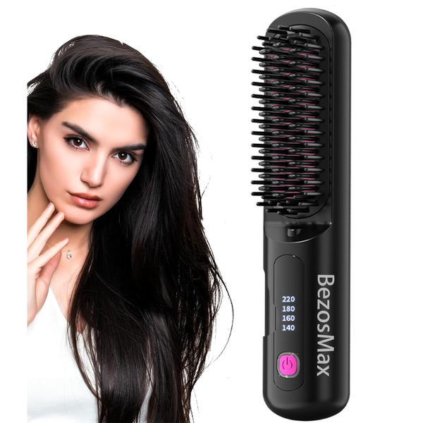 BezosMax Portable Cordless Hair Straightener Brush with 4 Temp Settings