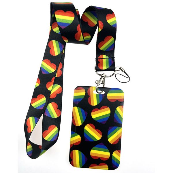 Rainbow Multicolor Hearted Pride LGBTQI+ Lanyard with ID and Card Holder