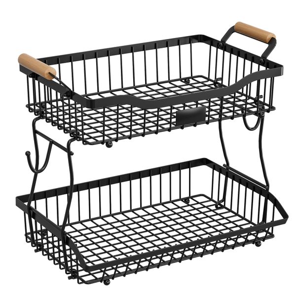 2 Tier Countertop Fruit Basket Metal Wire Vegetable Organizer - 35x24x32cm