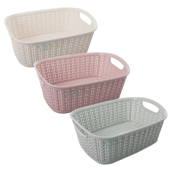 Bulk Pack x 4 Basket Plastic 27x20x9.5cm Knit Design