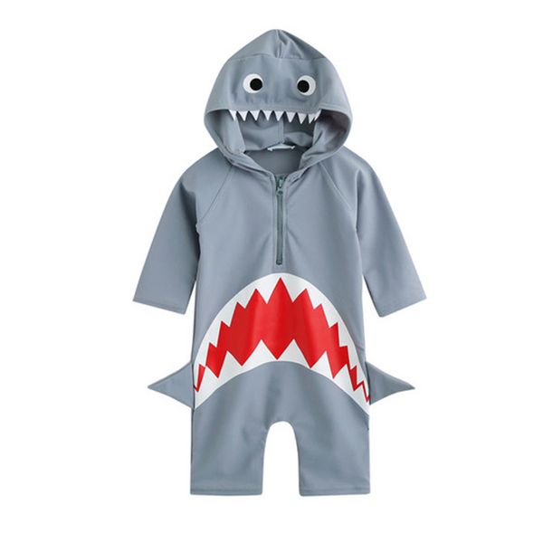 Kids One-Piece Swimsuit Beachwear Cute Cartoon Zipper SunProtect Hood Gift