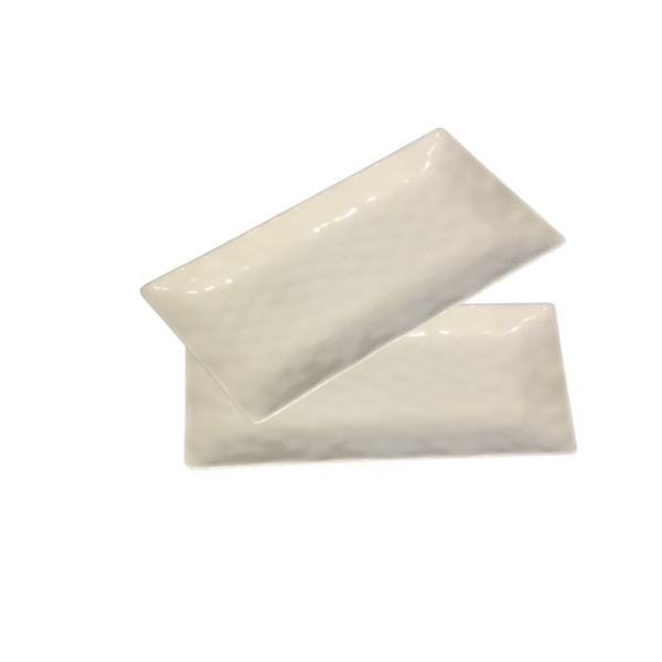 2 Piece Off White Ceramic Rectangular Platter- 30 X 17 cm