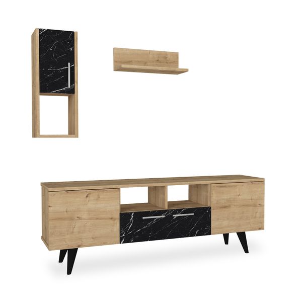 Serne TV Unit Display Plasma Stand with Shelves in Sapphire and Marble