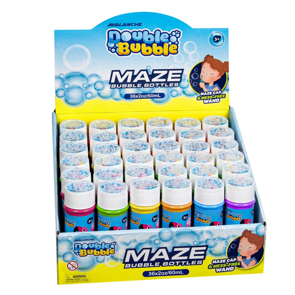 Double Bubble Maze Bubble Bottles 36 Pack 60ml- Kids Party Pack Bubble Toys