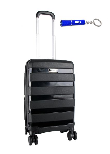 Voss 65cm Lockable Hard Shell Travel Suitcase -Striped Black with HDS Torch