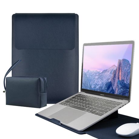 14 Inch Leather Laptop Sleeve with Foldable Stand and Power Adapter Pouch Daily Sale Shop