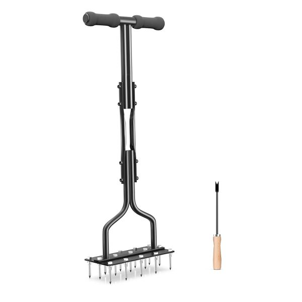 Lawn Spikes Aerator Tool 2-in-1 Detachable Manual Yard Aerator for Grass