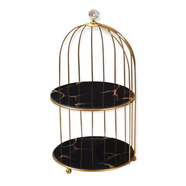 2 Tier Metal Birdcage Vanity Shelf Jewelry Holder Dessert Display Shelf
