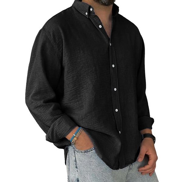 100% Cotton Men Button Down Long Sleeve Casual Formal Office Shirt - Black