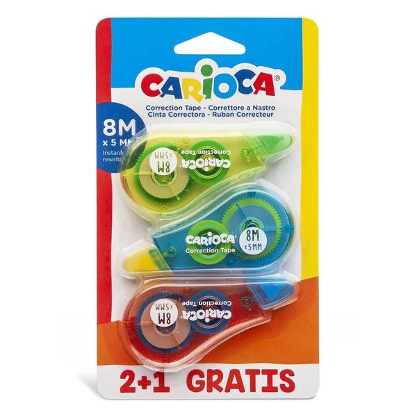 Carioca Correction Tape 8m Blister Pack of 3