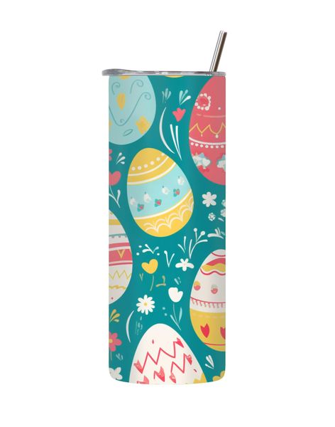 Yellow 20 Oz Tumbler with Lid Straw Trendy Easter Bunny Egg Graphic Gift181