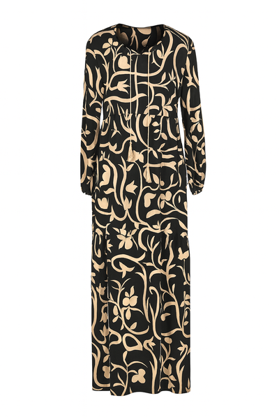 Black &amp; Beige Floral Vine Cotton Abayah Dress by Amiiraa