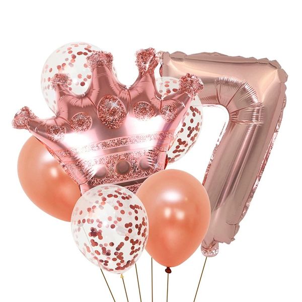7 Piece Foil Number 7 Rose Pink Balloon For Birthday Set