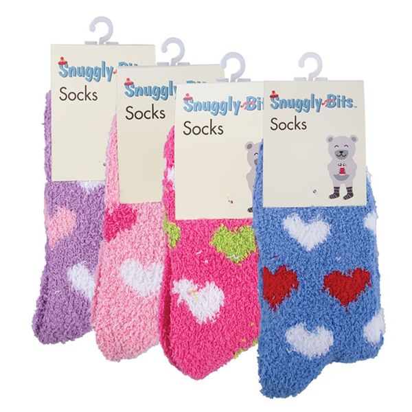 Bulk Pack x 4 Socks Ladies Fluffy Heart Design