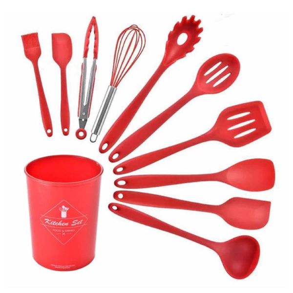 Kitchen Utensil Set Red Silicone