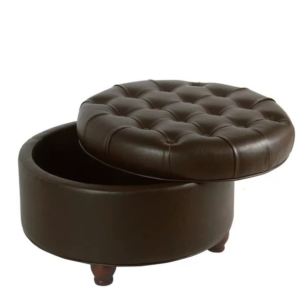 Lona 25'' Wide Leather Tufted Round Storage Ottoman