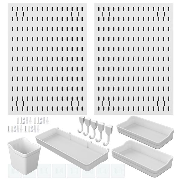 Pegboard Set 04: 2-Piece White Rectangle Pegboards and Accessories