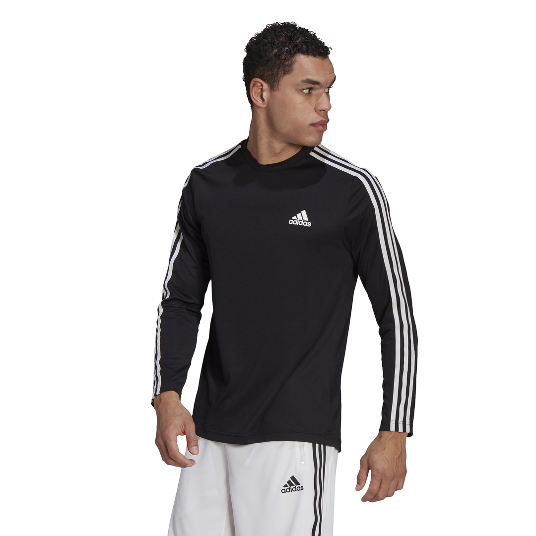 adidas Men's 3-Stripe Long Sleeve Training T-Shirt - Black | Buy Online ...