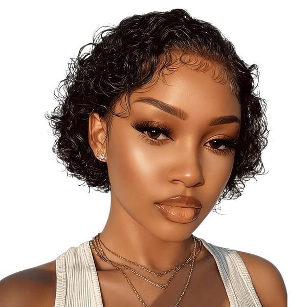 Black In Short Curly Pixie Frontal Wig | Easy Wear Glueless Wig
