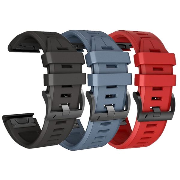 FocusFit Garmin Fenix 5/5 Plus 22mm Replacement Silicone Straps - Pack Of 3