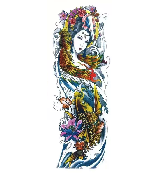 POU Full Arm Temporary Tattoo Sleeve - Japanese Goddess