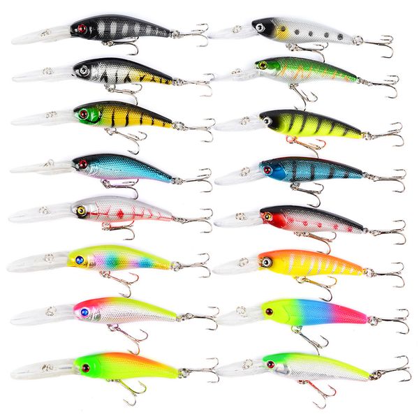 16 Mixed Fishing Pencil Minnow Lures Baits Set - DWM1020