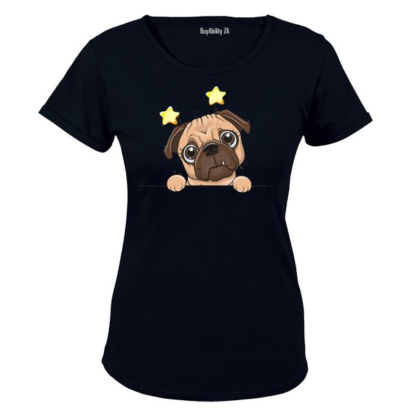 Peeking Pug, Stars - Ladies - T-Shirt