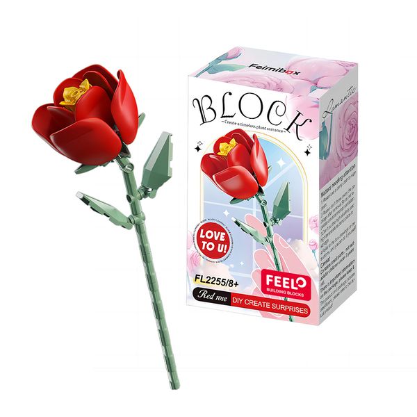 Feelo - Flower Building Block Set - Red Rose - 68 Pieces