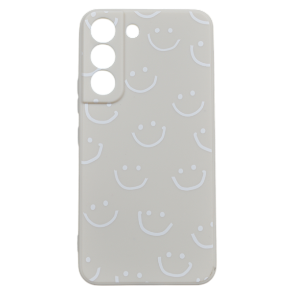 Smiley Face Pattern Phone Case Compatible with Samsung Galaxy S22 Ultra - Cream
